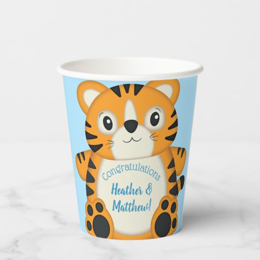 Tiger Baby Dusche Blue Pappbecher (Rückseite)