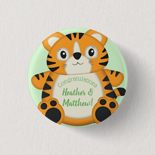 Tiger Baby Dusche Grün Button (Vorderseite)