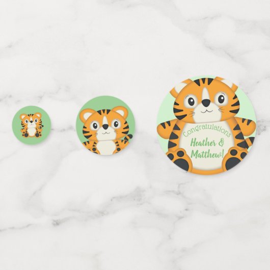 Tiger Baby Dusche Grün Konfetti (Vorderseiten)