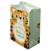 Tiger Baby Dusche Grün Mittlere Geschenktüte (Vorderseite Schrägansicht)