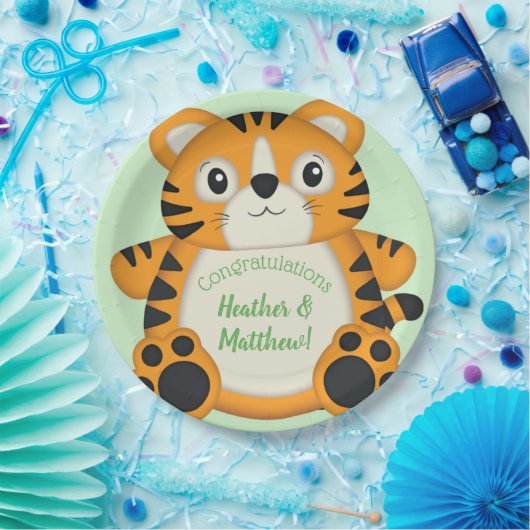 Tiger Baby Dusche Grün Pappteller (Party)