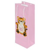 Tiger Baby Dusche Rosa Geschenktüte Für Weinflaschen (Rückseite Schrägansicht)