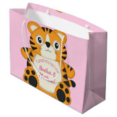 Tiger Baby Dusche Rosa Große Geschenktüte (Rückseite Schrägansicht)
