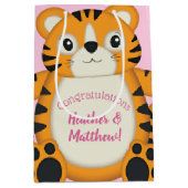 Tiger Baby Dusche Rosa Mittlere Geschenktüte (Vorderseite)