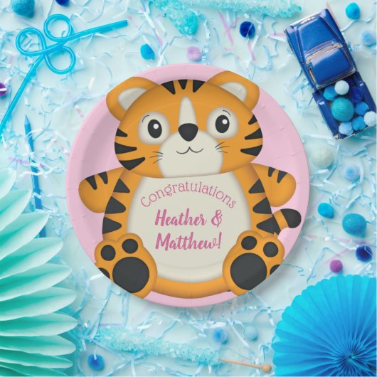 Tiger Baby Dusche Rosa Pappteller (Party)