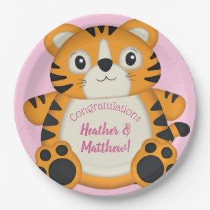 Tiger Baby Dusche Rosa Pappteller