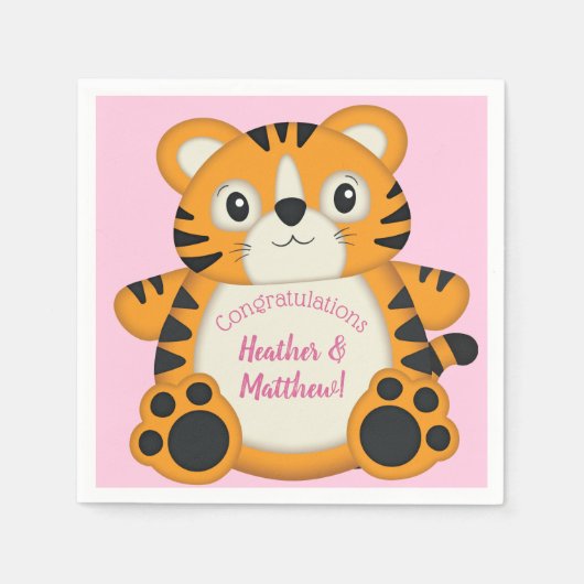 Tiger Baby Dusche Rosa Serviette (Vorderseite)