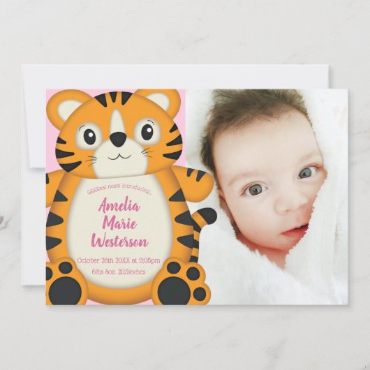 Tiger Baby Dusche Safari Pink Girl Einladung (Vorderseite)