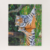 Tiger & Baby Posing Schöne Rasenmischung Puzzle (Vertikal)