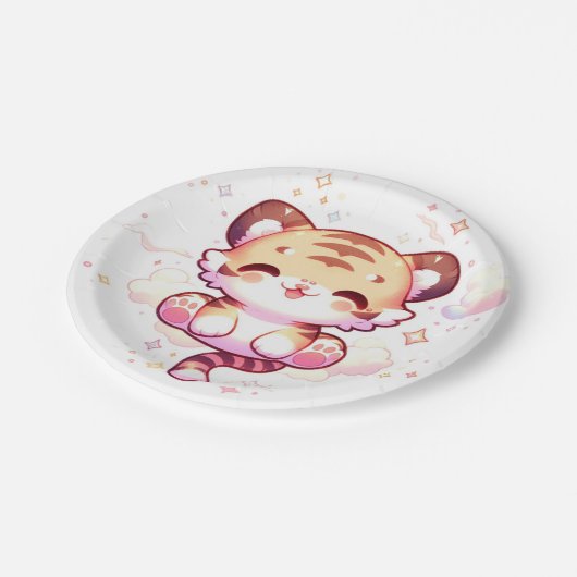 Tiger Babydusche Pappteller (Schrägansicht)