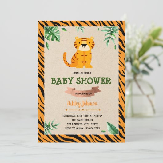 Tiger Babydusche Party Einladung (Stehend Vorderseite)