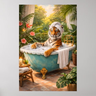 Tiger-Bad-Poster, Lustiger Dschungel-Spa-Druck Poster