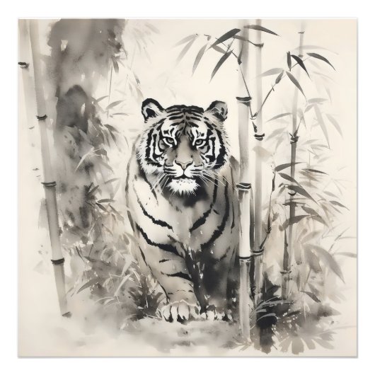 Tiger Bamboo Tinte Malerei Fotodruck (Vorne)