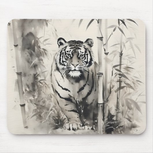 Tiger Bamboo Tinte Malerei Mousepad (Vorne)