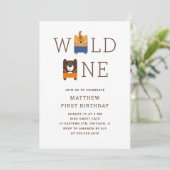 Tiger Bären Tiersafari Wilde 1. Geburtstag Einladung (Stehend Vorderseite)