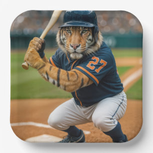 Tiger Baseballspieler #27 ist am Schlag Pappteller