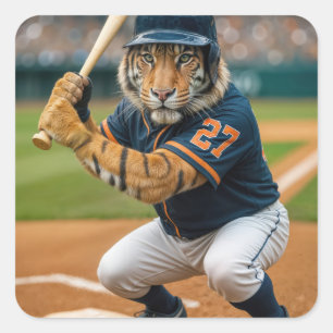 Tiger Baseballspieler #27 ist am Schlag Quadratischer Aufkleber