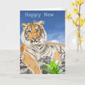 Tiger-bearbeitbare New Year Card Karte (Gelbe Blume)
