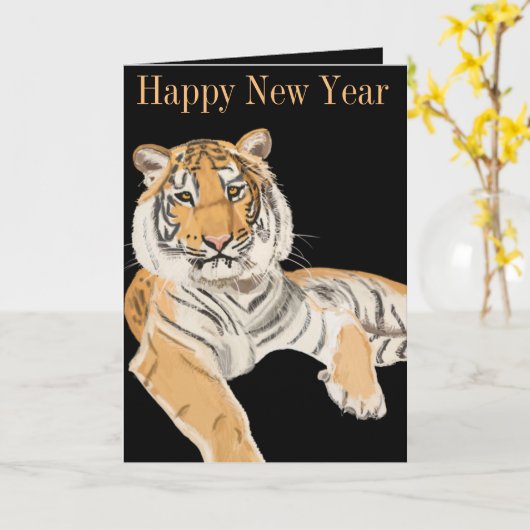 Tiger-bearbeitbare New Year Card Karte (Gelbe Blume)