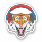 Tiger bei Musik mit Headphone Aufkleber (Vorderseite)