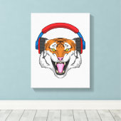 Tiger bei Musik mit Headphone Leinwanddruck (Insitu (Holzboden))