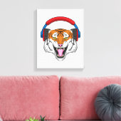 Tiger bei Musik mit Headphone Leinwanddruck (Insitu (Wohnzimmer))