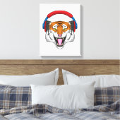 Tiger bei Musik mit Headphone Leinwanddruck (Insitu (Schlafzimmer))