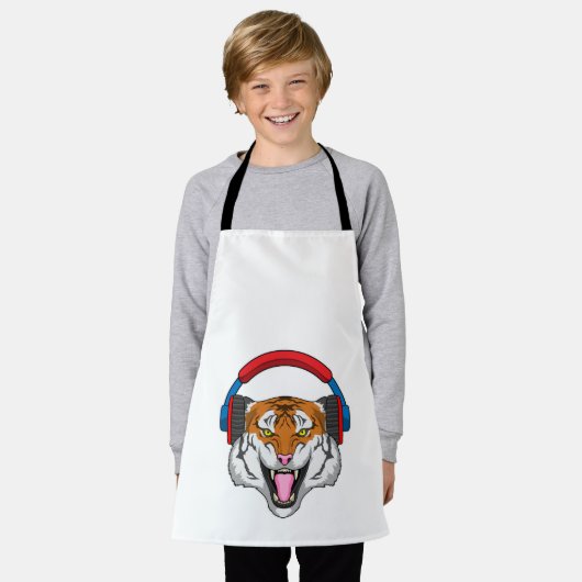 Tiger bei Musik mit Headphone Schürze (Getragen)