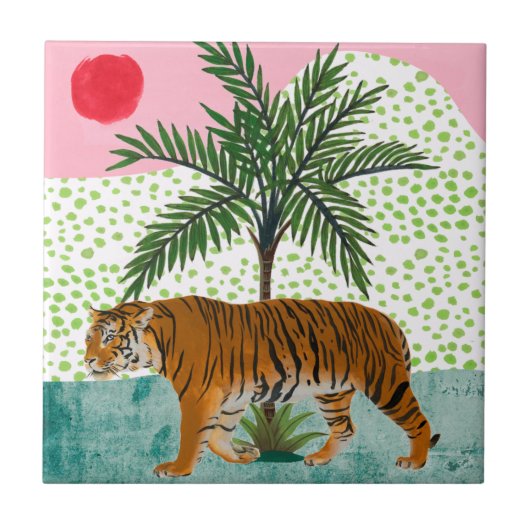 Tiger bei Sonnenaufgang Fliese (Vorderseite)