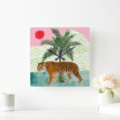 Tiger bei Sonnenaufgang Quadratische Wanduhr (Zuhause)
