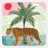 Tiger bei Sonnenaufgang Quadratischer Aufkleber (Vorderseite)