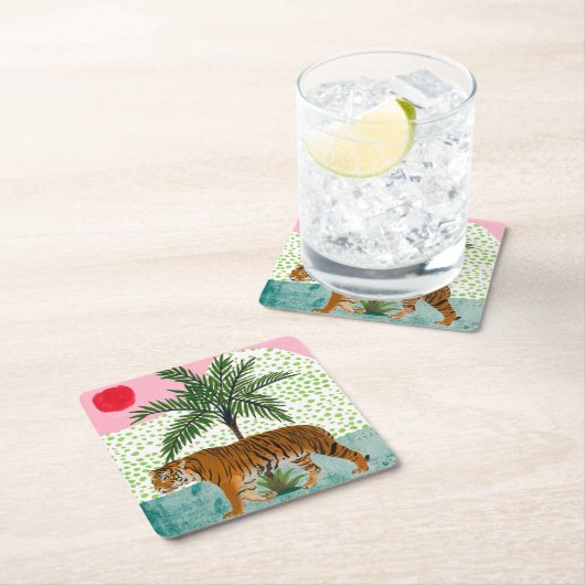 Tiger bei Sonnenaufgang Rechteckiger Pappuntersetzer (Vor Ort)