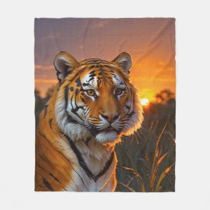 Tiger bei Sonnenuntergang Fleecedecke