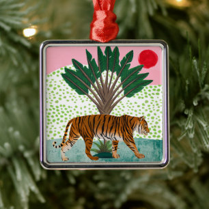 Tiger bei Sonnenuntergang Ornament Aus Metall