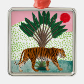 Tiger bei Sonnenuntergang Ornament Aus Metall (Vorne)