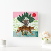 Tiger bei Sonnenuntergang Quadratische Wanduhr (Zuhause)