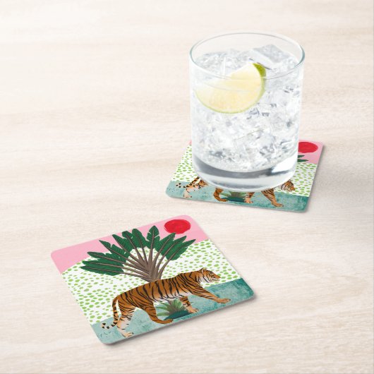 Tiger bei Sonnenuntergang Rechteckiger Pappuntersetzer (Vor Ort)