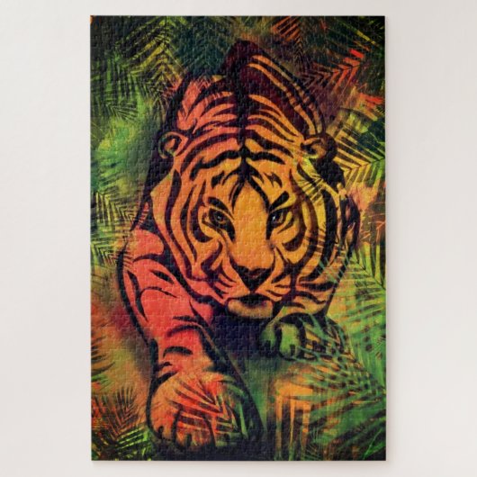 Tiger beim Anschleichen Puzzle - Malerei (Vertikal)