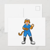 Tiger beim Baseball mit Baseballhandschuh und Mütz Postkarte (Vorne/Hinten)
