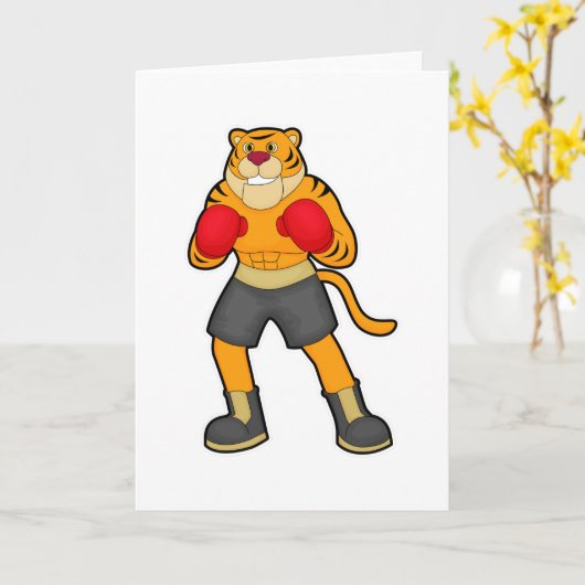 Tiger beim Boxen mit Boxhandschuhen Karte (Gelbe Blume)