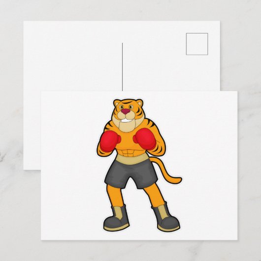 Tiger beim Boxen mit Boxhandschuhen Postkarte (Vorne/Hinten)