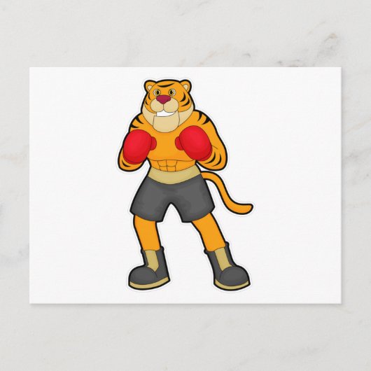 Tiger beim Boxen mit Boxhandschuhen Postkarte (Vorderseite)