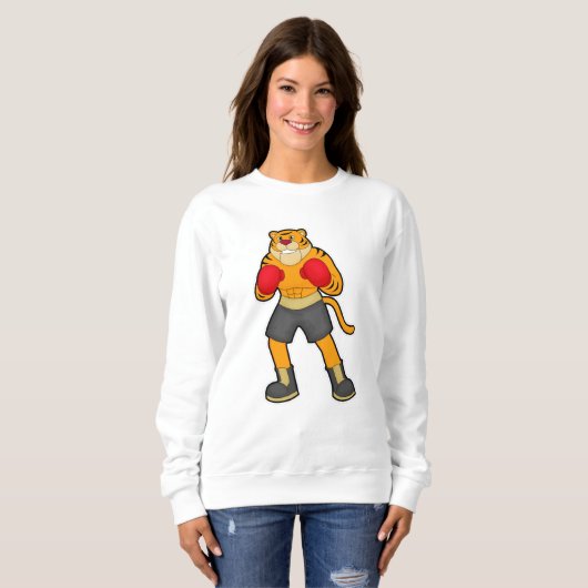 Tiger beim Boxen mit Boxhandschuhen Sweatshirt (Vorne ganz)