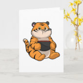 Tiger beim Essen mit Bowl Karte (Gelbe Blume)