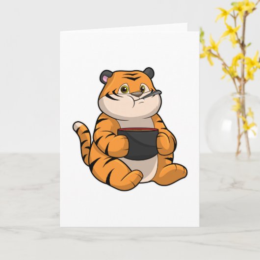 Tiger beim Essen mit Bowl Karte (Gelbe Blume)