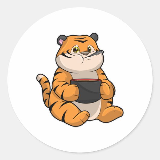 Tiger beim Essen mit Bowl Runder Aufkleber (Vorderseite)