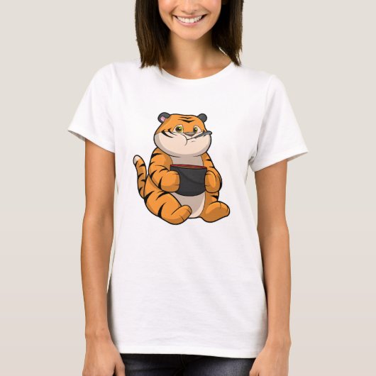 Tiger beim Essen mit Bowl T-Shirt (Vorderseite)