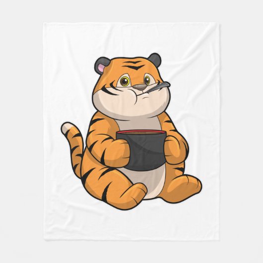 Tiger beim Essen mit Schale Fleecedecke (Vorderseite)