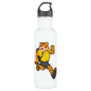 Tiger beim Laufen mit Rucksack Edelstahlflasche