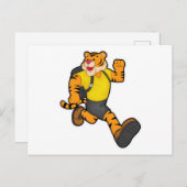 Tiger beim Laufen mit Rucksack Postkarte (Vorne/Hinten)